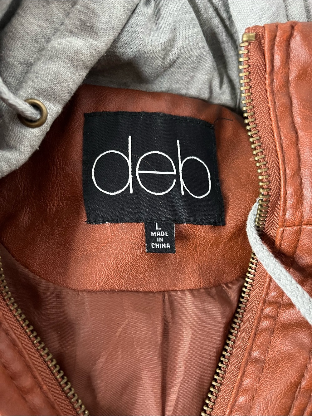 Deb Women's Brown Faux Leather Vest with Gray Hood - Picture 6 of 6